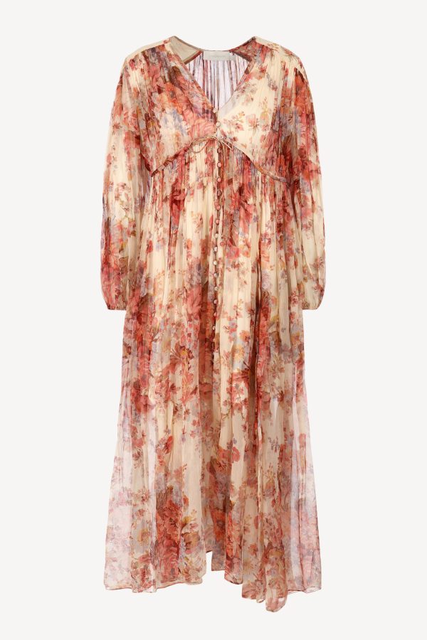 Dress Gathered Yolk in Cream Floral
